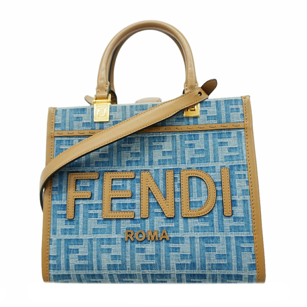 Fendi Sunshine Denim Tote Bag (Blue/Brown, 2-way bag for women)